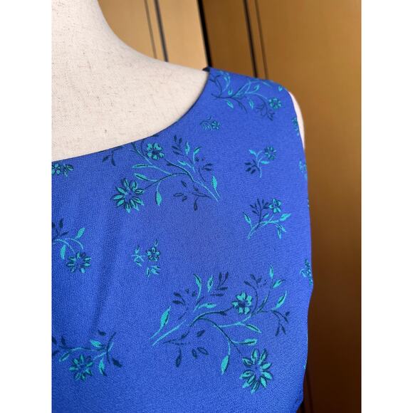 Vintage summer dress in blue with flowers and sleeveless, size L - Picture 5 of 6
